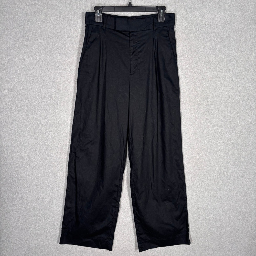 Banana Republic Pleated Wide Leg Linen Pants 8P Black‎ High Rise Minimalist